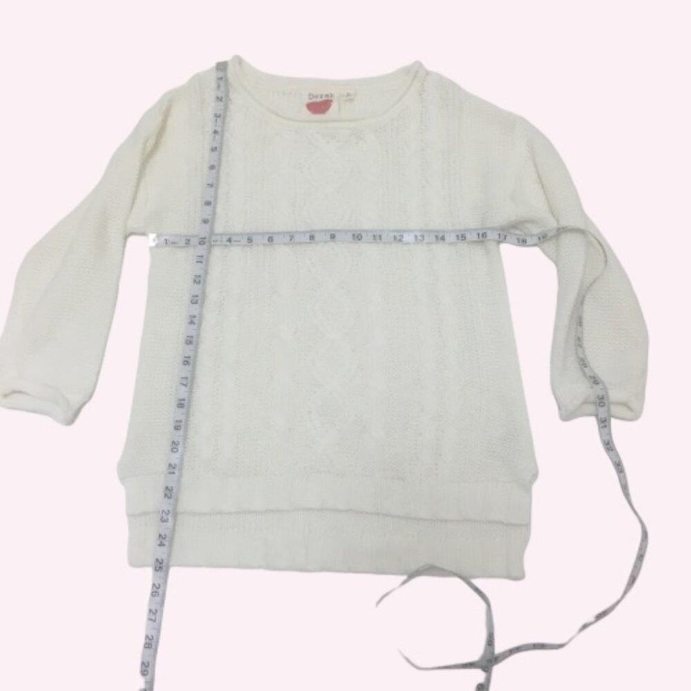 Derek Heart Off White Cable Knit Hi/Low Sweater, L - Picture 4 of 4